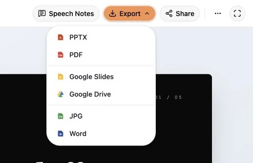 Actual GenPPT Export menu with the PPTX option