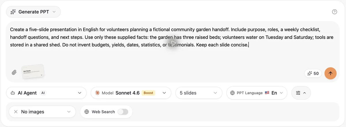 Brief and settings in the GenPPT generator