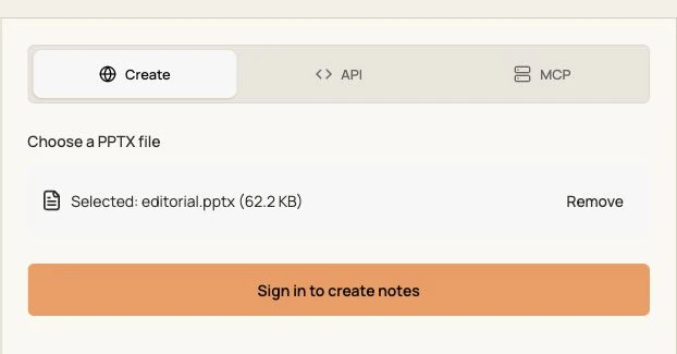 Actual GenPPT speaker-notes interface with an original PPTX selected